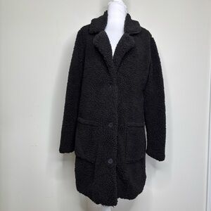 1‎ Sunset Lane Teddy Coat Black Sherpa Fleece Jacket Women Small Cozy Chic